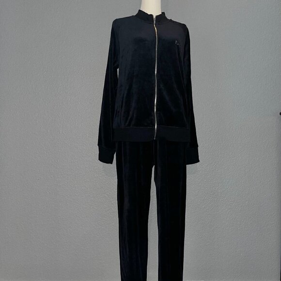 Vintage Retro 90's Y2K BEBE Velour Bedazzled Logo Sweat Track Suit Black EUC -XL - Picture 1 of 16